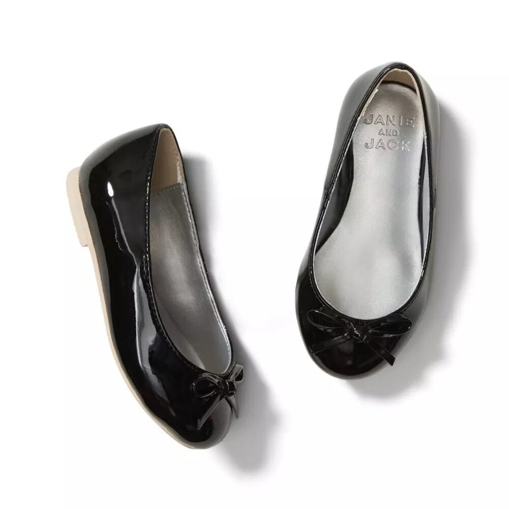 Janie and Jack Girls Patent Bow Ballet Flats | Black